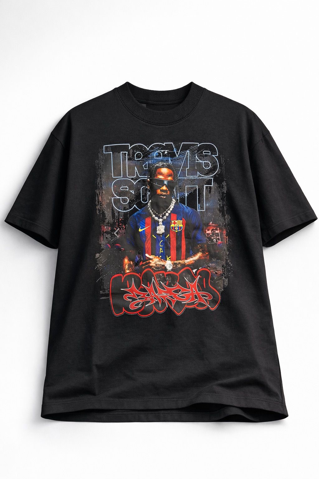 Camiseta oversized Travis Barça preta 
