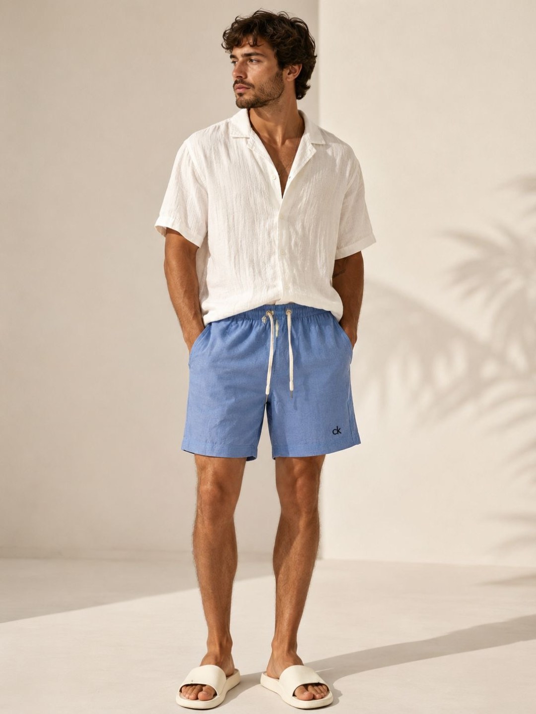 Short de linho azul Caribe Calvin Klein — foto 3