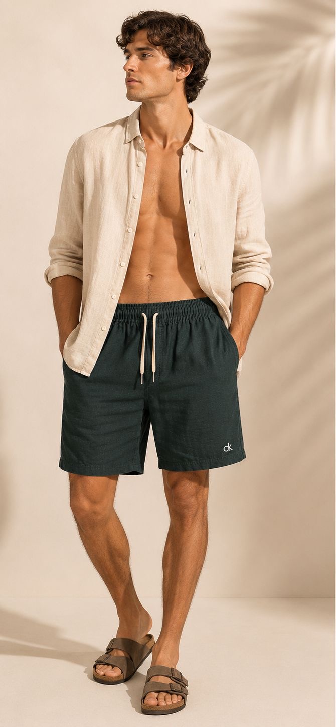Short de linho verde musgo Calvin klein — foto 3